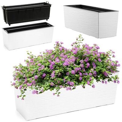 KADAX Jardinière en plastique 18,5 x 56 cm Avec insert Résistant aux intempéries Rectangulaire Motif rainuré Blanc KADAX Jardinière en plastique 18,5 x 56 cm Avec insert Résistant aux intempéries Rectangulaire Motif rainuré Blanc