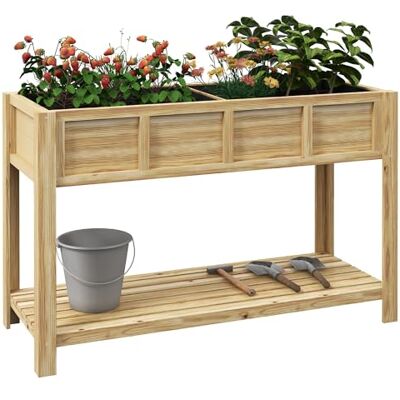 Outsunny Jardinière sur Pieds Bois 115Lx46lx75H cm, Séparateur Amovible Outsunny Jardinière sur Pieds Bois 115Lx46lx75H cm, Séparateur Amovible