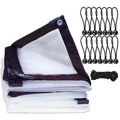EPFHR Bâche Imperméable Transparente Avec Œillets Protection Contre la Pluie et le Vent Multi-Usages pour Balcon, Serre de Jardin, Chantier Avec Tendeurs EPFHR Bâche Imperméable Transparente Avec Œillets Protection Contre la Pluie et le Vent Multi-Usages pour Balcon, Serre de Jardin, Chantier Avec Tendeurs