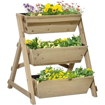 Outsunny Étagère surélevé en bois 3-étages Étagère pour plantes Naturel 71 x 61 x 77 cm Outsunny Étagère surélevé en bois 3-étages Étagère pour plantes Naturel 71 x 61 x 77 cm