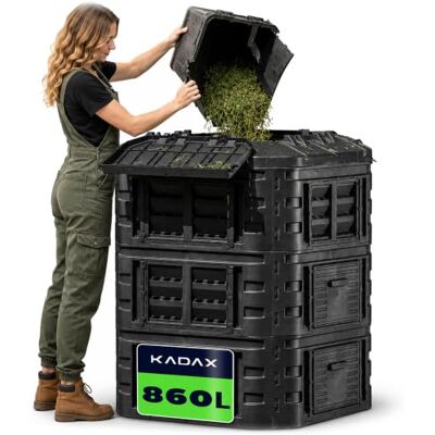 KADAX Composteur modulaire et rapide en plastique, composteur thermique noir avec couvercle rabattable (860L) KADAX Composteur modulaire et rapide en plastique, composteur thermique noir avec couvercle rabattable (860L)
