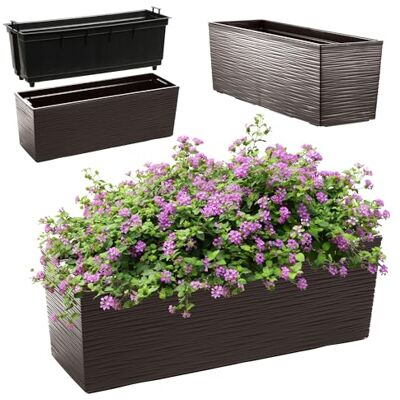KADAX Jardinière 18,5 x 56 cm Motif rayures Moka Avec insert Résistant aux intempéries KADAX Jardinière 18,5 x 56 cm Motif rayures Moka Avec insert Résistant aux intempéries