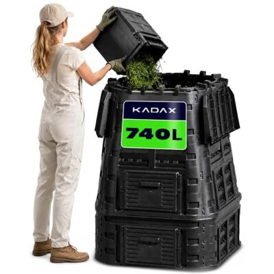 KADAX Composteur noir Composteur rapide En plastique Résistant aux intempéries Avec couvercle rabattable 740 l KADAX Composteur noir Composteur rapide En plastique Résistant aux intempéries Avec couvercle rabattable 740 l