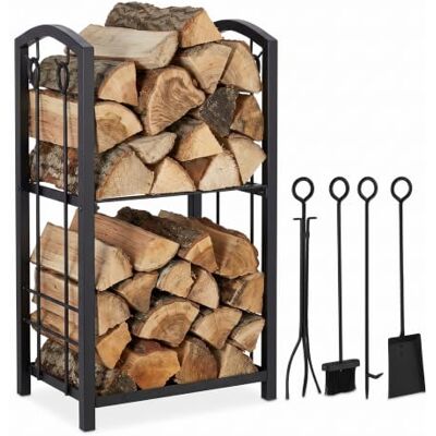 Relaxdays Etagère à bois de cheminée serviteur, 2 Etages Porte buche, outils cheminée, pelle,balai,pince,tisonnier, noir Relaxdays Etagère à bois de cheminée serviteur, 2 Etages Porte buche, outils cheminée, pelle,balai,pince,tisonnier, noir