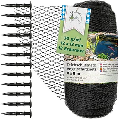 TTL GARDEN Filet de protection contre les oiseaux 8 x 8 m Noir 30 g/m² 12 x 12 mm Maille fine En polyéthylène haute densité Filet de protection pour arbres fruitiers Filet TTL GARDEN Filet de protection contre les oiseaux 8 x 8 m Noir 30 g/m² 12 x 12 mm Maille fine En polyéthylène haute densité Filet de protection pour arbres fruitiers Filet