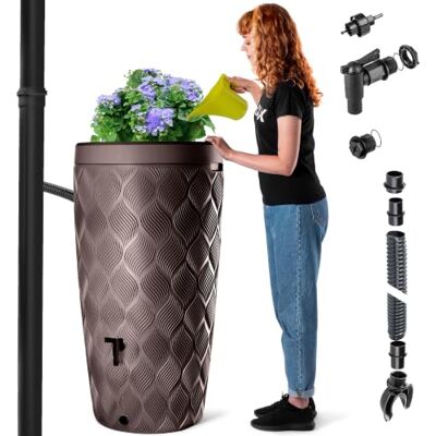 KADAX Récupérateur d'eau de pluie avec bac à plantes intégré dans le couvercle 240 l En plastique Réservoir d'eau de pluie avec robinet Résistant au gel Marron foncé KADAX Récupérateur d'eau de pluie avec bac à plantes intégré dans le couvercle 240 l En plastique Réservoir d'eau de pluie avec robinet Résistant au gel Marron foncé
