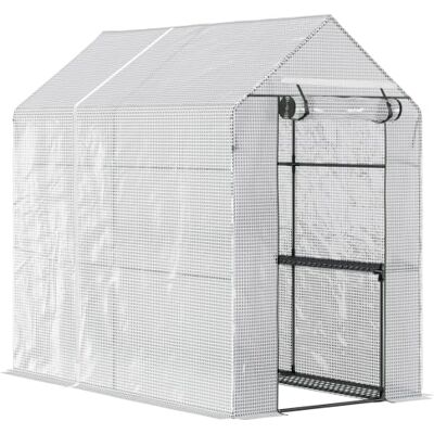 Outsunny Serre de Jardin PE avec Étagère 2 Niveaux 186 x 120 x 190 cm Blanc Serre de Balcon, Bâche Renforcée 140 g/m², Châssis en Acier, Porte Zippée Enroulable, pour Légumes Plantes Fleurs Outsunny Serre de Jardin PE avec Étagère 2 Niveaux 186 x 120 x 190 cm Blanc Serre de Balcon, Bâche Renforcée 140 g/m², Châssis en Acier, Porte Zippée Enroulable, pour Légumes Plantes Fleurs