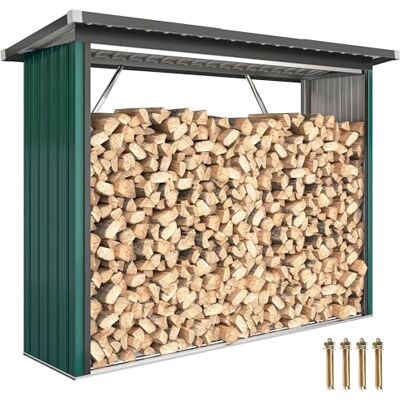 Outsunny Abri-bûches Couvert en Acier Galvanisé, Support pour Bois de Chauffage Robuste, Montage Rapide, Étagère à Bûches Extérieur Plancher Surélevé Toit Incliné, 213x66,5x150cm, Vert Outsunny Abri-bûches Couvert en Acier Galvanisé, Support pour Bois de Chauffage Robuste, Montage Rapide, Étagère à Bûches Extérieur Plancher Surélevé Toit Incliné, 213x66,5x150cm, Vert
