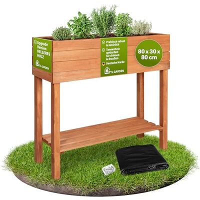 TTL GARDEN 80 x 30 x 80 cm Jardinière surélevée Siena S En bois avec étagère et TTL GARDEN 80 x 30 x 80 cm Jardinière surélevée Siena S En bois avec étagère et