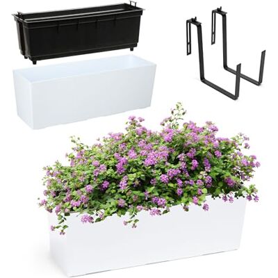 KADAX Jardinière rectangulaire 18,5 x 56 cm Résistante aux intempéries Pour balcon et extérieur Blanc KADAX Jardinière rectangulaire 18,5 x 56 cm Résistante aux intempéries Pour balcon et extérieur Blanc
