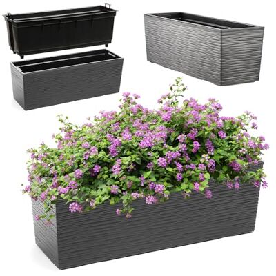 KADAX Jardinière rectangulaire 18,5 x 56 cm avec insert Résistante aux intempéries Pour balcon et extérieur KADAX Jardinière rectangulaire 18,5 x 56 cm avec insert Résistante aux intempéries Pour balcon et extérieur