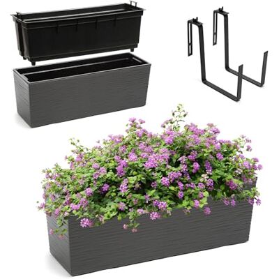 KADAX Jardinière rectangulaire avec supports et insert 18,5 x 56 cm Résistante aux intempéries Pour balcon et extérieur KADAX Jardinière rectangulaire avec supports et insert 18,5 x 56 cm Résistante aux intempéries Pour balcon et extérieur