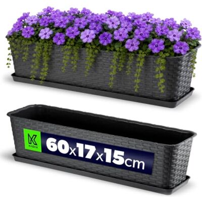 KADAX Jardinière de Balcon 60cm, env. 12L, jardinière plastique résistante intempéries, Anthracite, rectangulaire Balcon Terrasse Jardin KADAX Jardinière de Balcon 60cm, env. 12L, jardinière plastique résistante intempéries, Anthracite, rectangulaire Balcon Terrasse Jardin