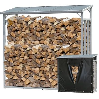 QUICK STAR Étagère à bûches en aluminium XXL 185 x 70 x 185 cm Avec protection contre les intempéries 2,3 m³ Support pour bûches de cheminée QUICK STAR Étagère à bûches en aluminium XXL 185 x 70 x 185 cm Avec protection contre les intempéries 2,3 m³ Support pour bûches de cheminée