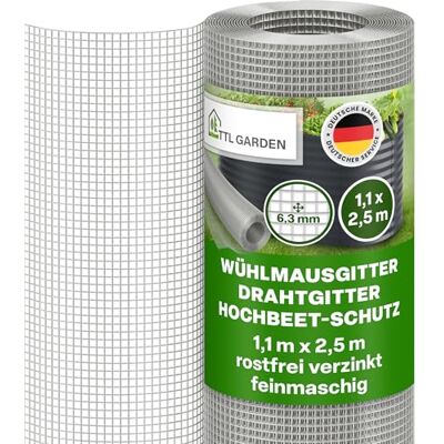TTL GARDEN Grillage anti-campagnols 2,5 m x 1,1 m à mailles fines galvanisées et inoxydables – Grillage surélevé de 6,3 mm Mailles 0,55 mm d'épaisseur – Sur rouleau de grillage grillagé grillage TTL GARDEN Grillage anti-campagnols 2,5 m x 1,1 m à mailles fines galvanisées et inoxydables – Grillage surélevé de 6,3 mm Mailles 0,55 mm d'épaisseur – Sur rouleau de grillage grillagé grillage