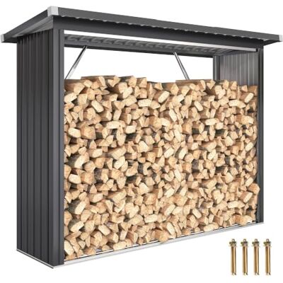 Outsunny Abri-bûches Couvert en Acier Galvanisé 213x66,5x150cm Gris Foncé Support pour Bois de Chauffage Robuste, Montage Rapide, Étagère à Bûches Extérieur, Plancher Surélevé, Toit Incliné Outsunny Abri-bûches Couvert en Acier Galvanisé 213x66,5x150cm Gris Foncé Support pour Bois de Chauffage Robuste, Montage Rapide, Étagère à Bûches Extérieur, Plancher Surélevé, Toit Incliné