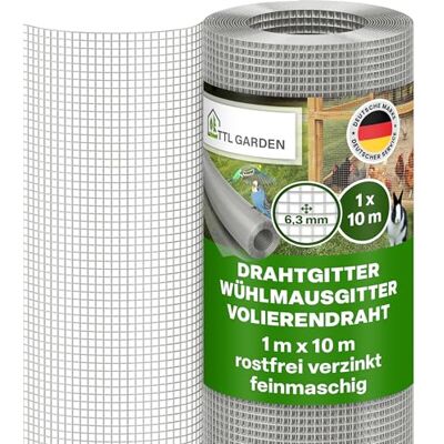 TTL GARDEN Grillage métallique 1 m x 10 m Largeur des mailles : 6,3 mm Épaisseur du fil : 0,55 mm TTL GARDEN Grillage métallique 1 m x 10 m Largeur des mailles : 6,3 mm Épaisseur du fil : 0,55 mm