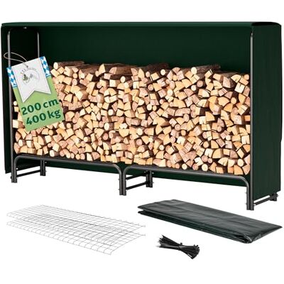 TTL GARDEN Étagère à bois de cheminée, taille M, 200 x 36 x 116 cm, noire, avec couvercle, pour extérieur et intérieur, bâche de protection en bois, résistante aux intempéries, cadre tubulaire en TTL GARDEN Étagère à bois de cheminée, taille M, 200 x 36 x 116 cm, noire, avec couvercle, pour extérieur et intérieur, bâche de protection en bois, résistante aux intempéries, cadre tubulaire en