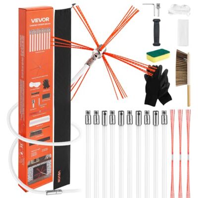 VEVOR Kit de ramonage de 10 m, longueur maximale extensible, kit de nettoyage de cheminée avec poils de rechange et lunettes, outil de nettoyage de cheminée pliable à 90°, pour cheminées carrées et VEVOR Kit de ramonage de 10 m, longueur maximale extensible, kit de nettoyage de cheminée avec poils de rechange et lunettes, outil de nettoyage de cheminée pliable à 90°, pour cheminées carrées et