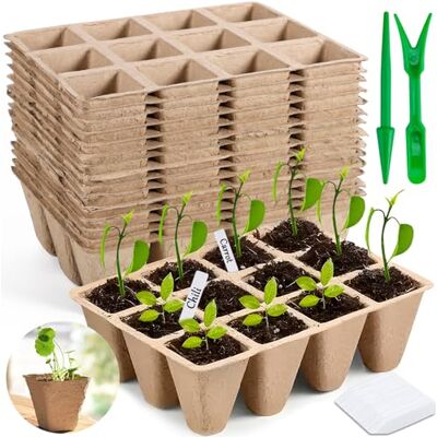 POWZOO Lot de 15 bacs à semis avec 12 grilles, pots de culture carrés, pots de semis, pots de plante, pots de serre, pour la maternelle, pots de culture en papier POWZOO Lot de 15 bacs à semis avec 12 grilles, pots de culture carrés, pots de semis, pots de plante, pots de serre, pour la maternelle, pots de culture en papier