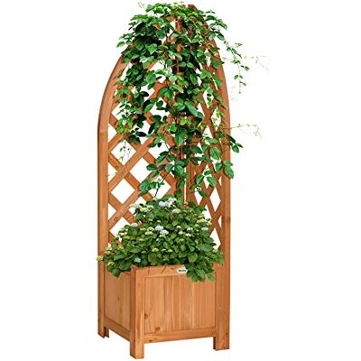Outsunny Jardinière avec treillis Jardinière Jardinière Jardinière Jardin, Patio, Balcon Bois naturel Marron 32 x 32 x 108 cm Outsunny Jardinière avec treillis Jardinière Jardinière Jardinière Jardin, Patio, Balcon Bois naturel Marron 32 x 32 x 108 cm