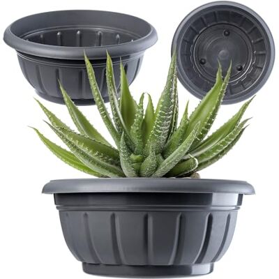 KADAX Bac à fleurs rond en plastique résistant intempéries gel pour jardin balcon décoration 20 cm anthracite KADAX Bac à fleurs rond en plastique résistant intempéries gel pour jardin balcon décoration 20 cm anthracite