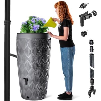 KADAX Récupérateur d'eau de pluie avec bac à plantes intégré dans le couvercle 240 l En plastique Réservoir d'eau de pluie avec robinet Résistant au gel Gris foncé KADAX Récupérateur d'eau de pluie avec bac à plantes intégré dans le couvercle 240 l En plastique Réservoir d'eau de pluie avec robinet Résistant au gel Gris foncé