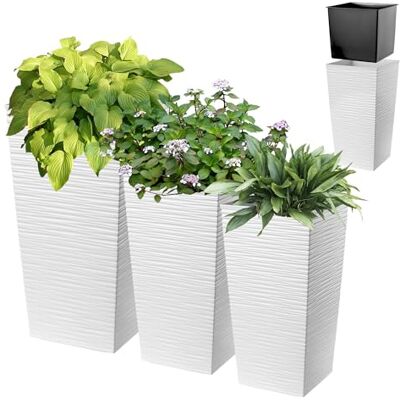 KADAX Lot de 3 pots de fleurs Bacs à fleurs En plastique Résistant aux intempéries Pour l'intérieur et l'extérieur Blanc XXL KADAX Lot de 3 pots de fleurs Bacs à fleurs En plastique Résistant aux intempéries Pour l'intérieur et l'extérieur Blanc XXL