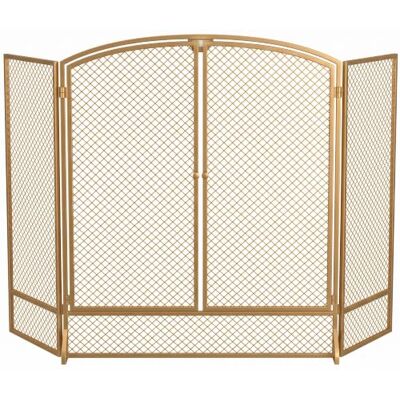 HOMCOM Pare-feu de cheminée moderne pliable à 3 panneaux avec doubles portes, protection anti-étincelles en métal résistant à la chaleur, 122 x 10 x 75 cm, doré HOMCOM Pare-feu de cheminée moderne pliable à 3 panneaux avec doubles portes, protection anti-étincelles en métal résistant à la chaleur, 122 x 10 x 75 cm, doré