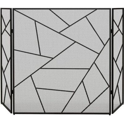 HOMCOM Pare Feu Cheminée Pliable 3 Panneaux 135L x 1,2P x 85H cm Noir Pare-Étincelles Cheminée, Grille de Protection, Maille d'Acier, Décor Géométrique, Pieds Antidérapants HOMCOM Pare Feu Cheminée Pliable 3 Panneaux 135L x 1,2P x 85H cm Noir Pare-Étincelles Cheminée, Grille de Protection, Maille d'Acier, Décor Géométrique, Pieds Antidérapants