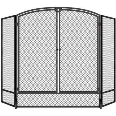 HOMCOM Pare-feu de Cheminée Pliable 3 Panneaux 2 Portes 122x10x75cm Noir Pare-Étincelles Cheminée en Métal, Style Moderne, Grille de Protection pour Décoration de Salon HOMCOM Pare-feu de Cheminée Pliable 3 Panneaux 2 Portes 122x10x75cm Noir Pare-Étincelles Cheminée en Métal, Style Moderne, Grille de Protection pour Décoration de Salon