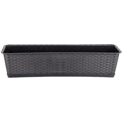 BigDean Jardinière avec soucoupe de 80 cm de long aspect rotin anthracite En plastique PP Jardinière de balcon étroite BigDean Jardinière avec soucoupe de 80 cm de long aspect rotin anthracite En plastique PP Jardinière de balcon étroite