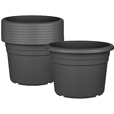 BigDean Lot de 9 pots de fleurs ronds en plastique Diamètre : 35 cm Couleur : anthracite 35 x 25 cm BigDean Lot de 9 pots de fleurs ronds en plastique Diamètre : 35 cm Couleur : anthracite 35 x 25 cm