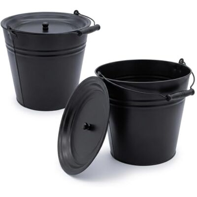 Spetebo Lot de 2 seaux décoratifs en zinc noir 12 l avec poignée en bois et couvercle Spetebo Lot de 2 seaux décoratifs en zinc noir 12 l avec poignée en bois et couvercle