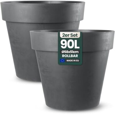 Kreher Lot de 2 pots de fleurs ronds avec roulettes pour le jardin Jardinière et pot de fleurs robustes pour fleurs et arbres, pour terrasse, restaurant et commerce, intérieur et extérieur Kreher Lot de 2 pots de fleurs ronds avec roulettes pour le jardin Jardinière et pot de fleurs robustes pour fleurs et arbres, pour terrasse, restaurant et commerce, intérieur et extérieur