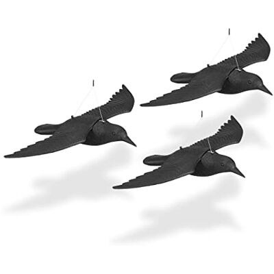 Relaxdays Lot de 3 répulsifs anti-oiseaux, à suspendre, corbeau volant, en plastique, pour répulsif contre les oiseaux, jardin et balcon, noir Relaxdays Lot de 3 répulsifs anti-oiseaux, à suspendre, corbeau volant, en plastique, pour répulsif contre les oiseaux, jardin et balcon, noir