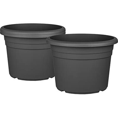 BigDean Lot de 3 pots de fleurs ronds en plastique Anthracite 30 x 21 cm BigDean Lot de 3 pots de fleurs ronds en plastique Anthracite 30 x 21 cm