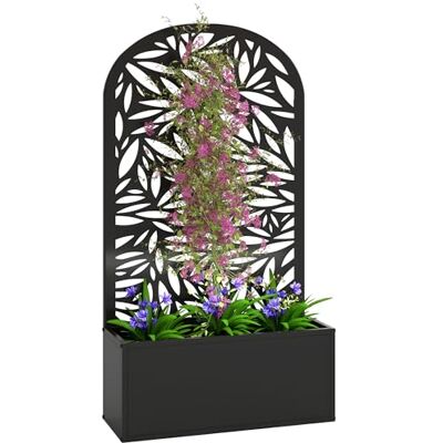 Outsunny Jardinière avec treillis, Bac à Fleurs Métal, 61x23x113cm Noir Outsunny Jardinière avec treillis, Bac à Fleurs Métal, 61x23x113cm Noir