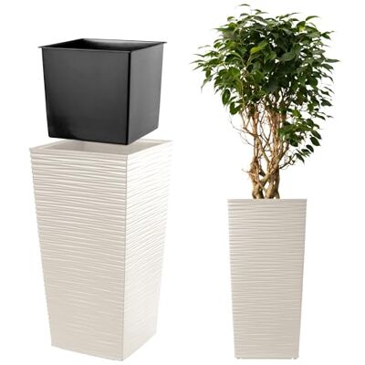 KADAX Pot de Fleurs avec Doublure, Hauteur 75.5cm, 38.8x38.8cm, env. 54L Crème Rotin Intérieur et Extérieur KADAX Pot de Fleurs avec Doublure, Hauteur 75.5cm, 38.8x38.8cm, env. 54L Crème Rotin Intérieur et Extérieur