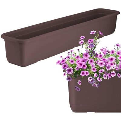 KADAX Jardinière 80 cm, marron, bac de balcon en plastique de qualité supérieure, pour intérieur et extérieur, pot de fleurs pour balcon, terrasse, rebord de fenêtre KADAX Jardinière 80 cm, marron, bac de balcon en plastique de qualité supérieure, pour intérieur et extérieur, pot de fleurs pour balcon, terrasse, rebord de fenêtre