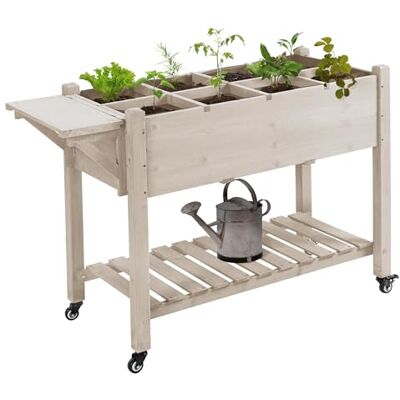 Outsunny Jardinière sur Pied Potager Roulettes Tablette Rabattable Naturel Outsunny Jardinière sur Pied Potager Roulettes Tablette Rabattable Naturel