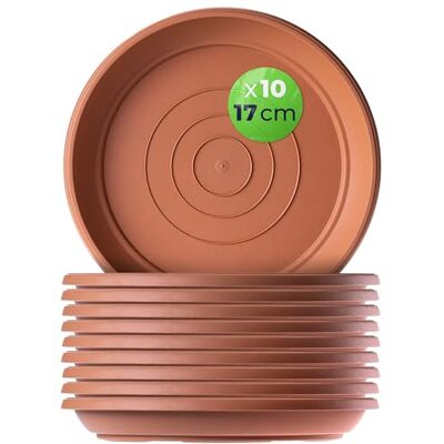 KADAX Lot de 10 soucoupes rondes, diamètre : 17 cm, en plastique, pour l'intérieur et l'extérieur, accessoires pour pots de fleurs et pots de plantes, terre cuite KADAX Lot de 10 soucoupes rondes, diamètre : 17 cm, en plastique, pour l'intérieur et l'extérieur, accessoires pour pots de fleurs et pots de plantes, terre cuite