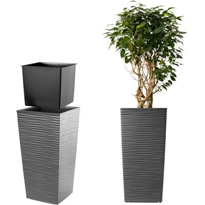 KADAX Pot de Fleurs avec Doublure, Hauteur 75.5cm, 38.8x38.8cm, env. 54L Graphite Rotin Intérieur et Extérieur KADAX Pot de Fleurs avec Doublure, Hauteur 75.5cm, 38.8x38.8cm, env. 54L Graphite Rotin Intérieur et Extérieur