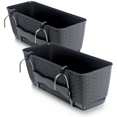 Spetebo Jardinière de balcon avec support et système d'irrigation 2 pièces de 40 cm En plastique anthracite Jardinière à suspendre avec fond d'irrigation Spetebo Jardinière de balcon avec support et système d'irrigation 2 pièces de 40 cm En plastique anthracite Jardinière à suspendre avec fond d'irrigation