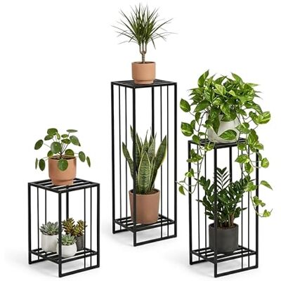 Spetebo Lot de 3 supports de fleurs en métal noir Rectangulaires 55 75 95 cm Tabouret moderne revêtu par pulvérisation Robuste et facile d'entretien Colonne de plantes pour l'intérieur et Spetebo Lot de 3 supports de fleurs en métal noir Rectangulaires 55 75 95 cm Tabouret moderne revêtu par pulvérisation Robuste et facile d'entretien Colonne de plantes pour l'intérieur et