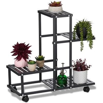 Relaxdays Support à fleurs avec roulettes, H x l x P : 60,5 x 61,5 x 26 cm, métal, 4 étagères, support pour plantes d'intérieur, noir Relaxdays Support à fleurs avec roulettes, H x l x P : 60,5 x 61,5 x 26 cm, métal, 4 étagères, support pour plantes d'intérieur, noir