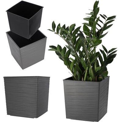 KADAX Pot de fleurs en plastique résistant aux intempéries pour balcon, terrasse, intérieur, pot de fleurs léger avec insert, pot de fleurs (hauteur : 19 cm, graphite) KADAX Pot de fleurs en plastique résistant aux intempéries pour balcon, terrasse, intérieur, pot de fleurs léger avec insert, pot de fleurs (hauteur : 19 cm, graphite)