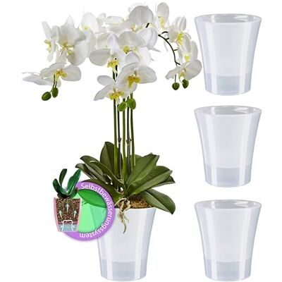 Santino Lot de 4 pots à orchidées transparents avec système de mèche auto-arrosage D 15 cm Transparent 2 l Santino Lot de 4 pots à orchidées transparents avec système de mèche auto-arrosage D 15 cm Transparent 2 l