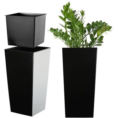 KADAX Pot de Fleurs avec Doublure, Hauteur 46.5cm, 24x24cm, env. 13L Schwarz-glatt Rotin Intérieur et Extérieur KADAX Pot de Fleurs avec Doublure, Hauteur 46.5cm, 24x24cm, env. 13L Schwarz-glatt Rotin Intérieur et Extérieur