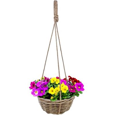 Spetebo Pot de fleurs suspendu en rotin style shabby chic 30 cm avec cordon naturel Spetebo Pot de fleurs suspendu en rotin style shabby chic 30 cm avec cordon naturel